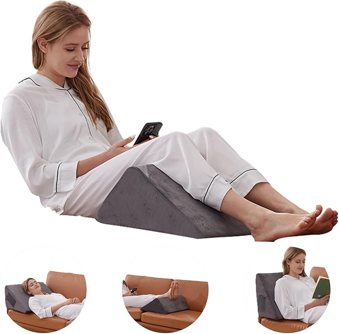 Knee Wedge Pillow, Memory Foam Leg Pillow Bed Wedge for Sleeping, Post Surgery Triangle Pillow for Knee Support, Leg Elevation, Knee Hip Back Pain Relief (23.6" x 23" x 7.9", Large Size, Short Plush)