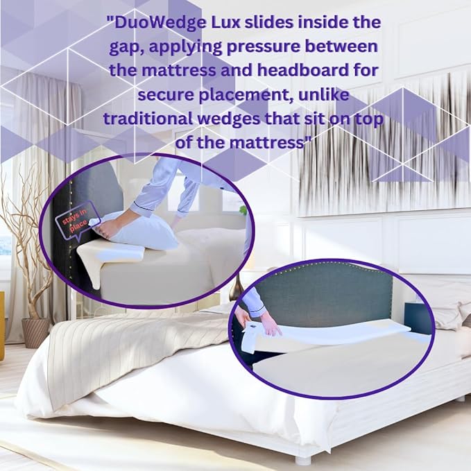 Bed Wedge Pillow for headboard Mattress Gap DuoWedge lux. (White, Twin 39") The Perfect Filler for Gaps up to 7"