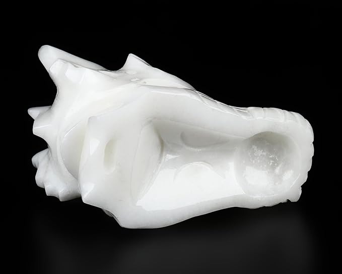 Skullis 2.0" White Jade Hand Carved Crystal Dragon Skull Sculpture, Crystal Healing.1513