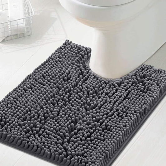 H.VERSAILTEX Toilet Mat U Shaped Bathroom Rugs Bath Mats for Bathroom Non Slip Luxury Chenille Bath Mat U Shape 20x24 Extra Soft and Absorbent Shaggy Rugs Washable Dry Fast - Grey