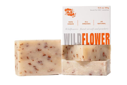 Wildflowers Organic Soap Bar - Made in USA - All Natural Bath Soaps for All Skin Types - Plant Based, Cold Process and Handmade - (3 Pack)