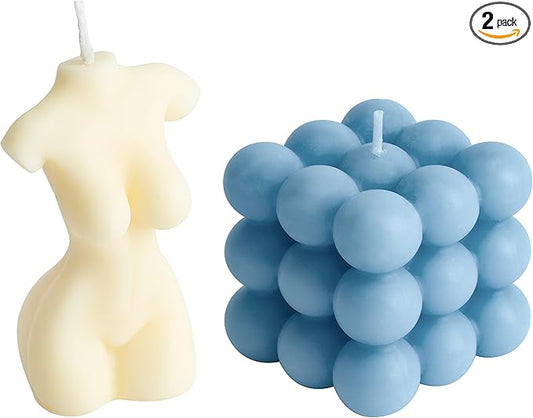 2Pcs Bubble Candle Female Body Scented Candle Set Danish Pastel Room Aesthetic Handmade Soy Wax Natural Fragrance Cube Aromatherapy Candles for Bathroom Bedroom Decorations Women Relaxation Gift