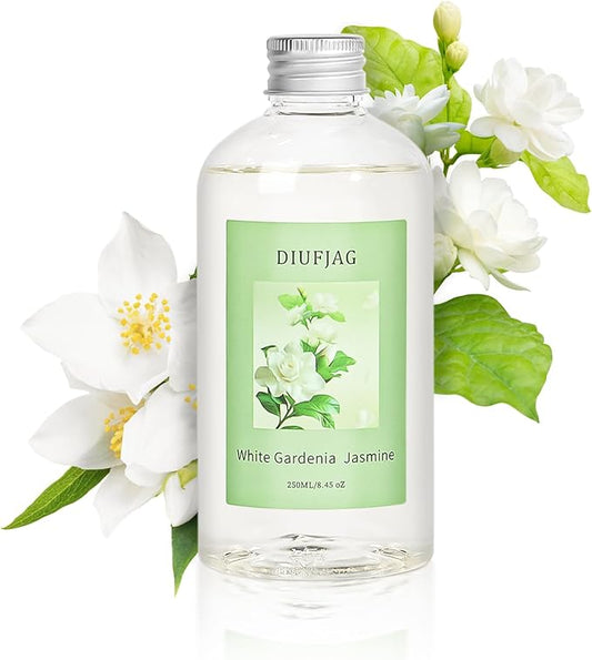 White Gardenia Jasmine Diffuser with 20 Black Fiber Sticks, 6.7 oz Diffusers for Home Essentials Bathroom,Last up to 60 Days
