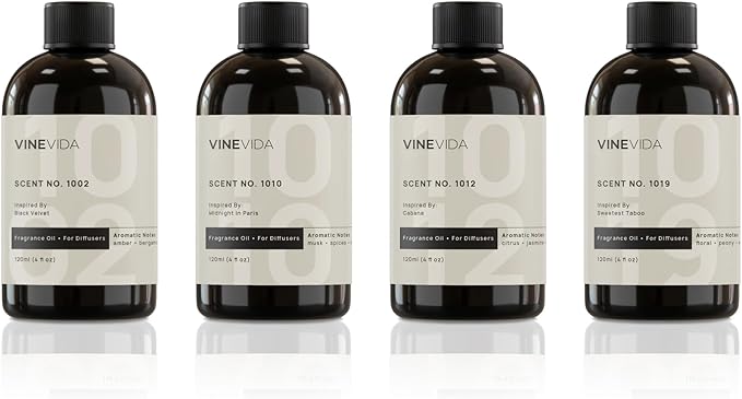 VINEVIDA (4-pk) Hotel Fragrance Collection. Cold Air Diffusers - Scents No.1002, No.1019, No.1012, No.1010