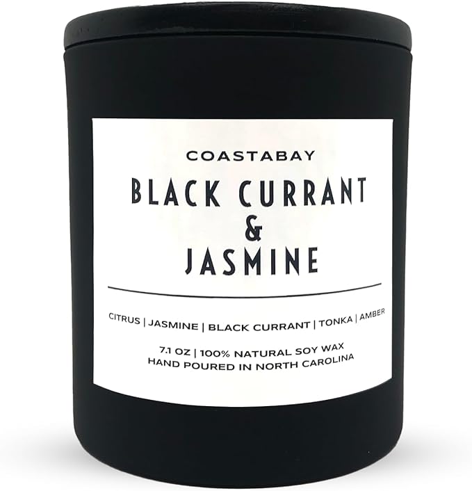 Black Currant & Jasmine Candle | Natural Soy Candles, Highly Scented, Long Lasting, Up to 45 Hour Non-Toxic Burn, Aromatherapy, Minimalistic & Modern Design, Hand Poured in The USA – 7.1oz