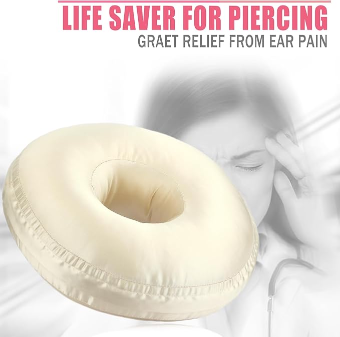 Satin Ear Piercing Pillow Removable Cover Luxury Cnh Pillow with Ear Holes for Ear Pain Side Sleepers Washable Large Donut Pillows Head Neck Support Champagne