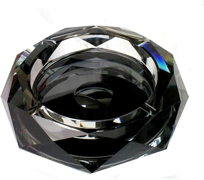 Amlong Crystal Octagon Black Large Crystal Ashtray 6 Inch X 6 Inch (150mm X 150mm) for Cigarettes or Cigars with Gift Box