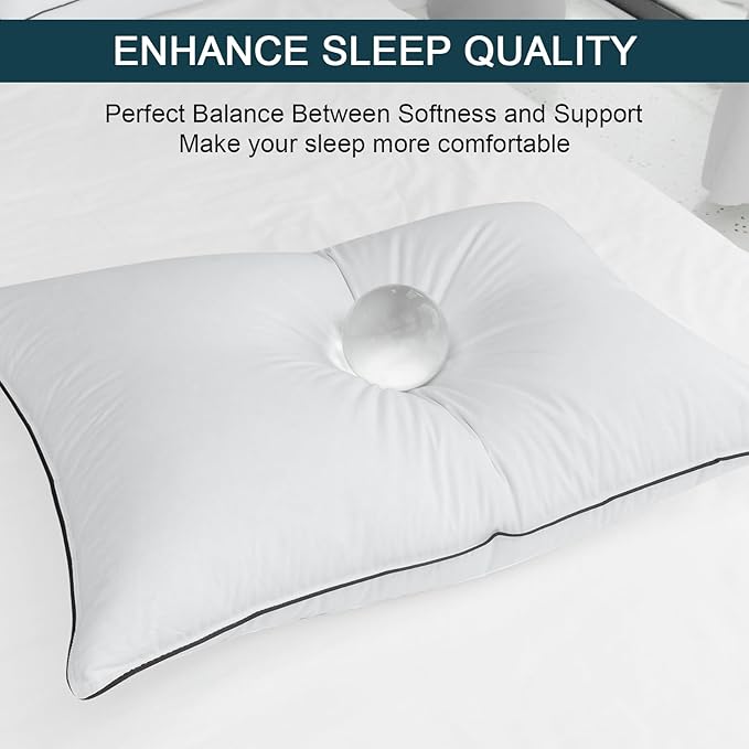 Hungarian Goose Down Pillows Standard Size, Bed Pillows for Sleeping, Pillow for Back, Stomach or Side Sleepers, Ultimate Comfort, 2 Pack, Standard (20" x 26")