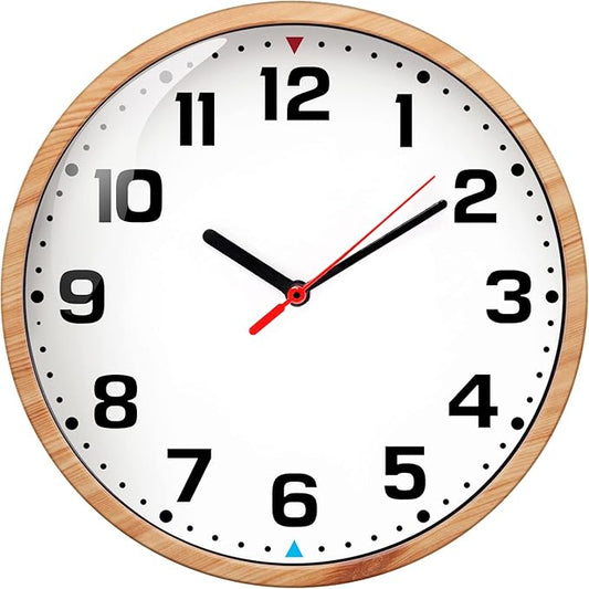 Wall Clock 9 Inch Battery Operated Silent Non-Ticking Wall Clock Modern Quartz Design Decorative Indoor Kitchen Office Brown