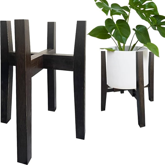 Adjustable Plant Stand Indoor Bamboo Mid Century Modern Plants Stand Corner Plants Flower Holders Single Floor Plant Stands- 8.2-11.8 in (Pot & Plant Not Included) (Tea, （8.2-11.8in）)