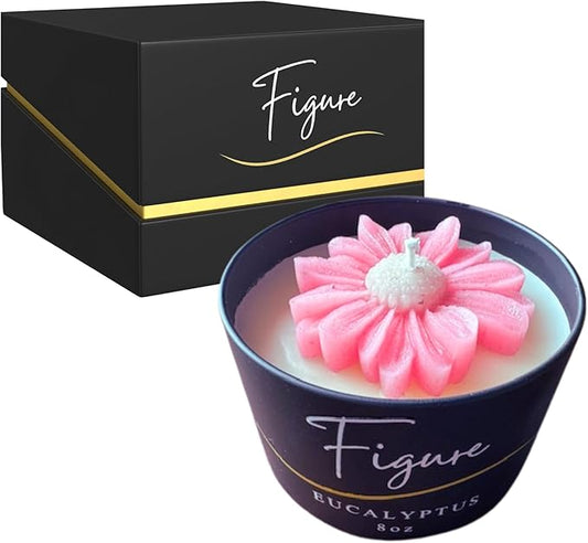 All Natural Scented Candle for Women | Hand-Poured | Beeswax & Organic Soy Wax Blend | 100% Beeswax Wick | Gardeners, Teachers, Spring | Premium Gift Box Included | Pink Daisy - Eucalyptus