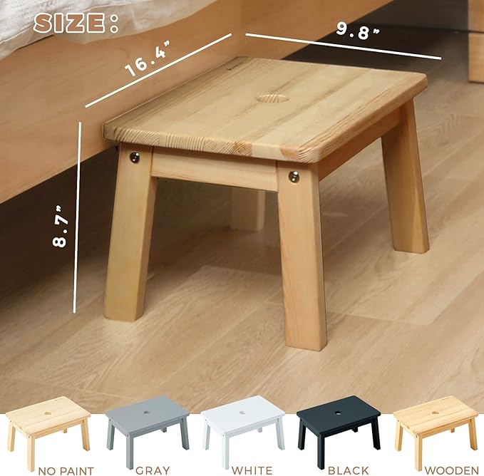 HOUCHICS Wooden Step Stool for Kids,Solid Birch for Kitchen Bedroom Living Room Bathroom Toilet Nursery Toddlers Potty Training Stool with Non-Slip Pads and 220lb Load Capacity (Wooden