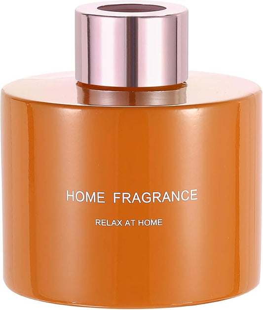 HARFINGTON Empty Glass Diffuser Bottle 140ml/4.7oz Refillable Fragrance Accessories Aromatherapy Jar Container for Replacement Reed Diffuser DIY Home Bathroom Orange with Gold Tone Cap