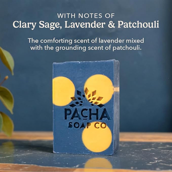 Pacha Lavender & Blue Tansy Bar Soap 3 Pack | Premium, Handcrafted, Hydrating | Natural Face Wash, Hand Cleanser, Body Wash | Soothing Essential Oils, 4 oz