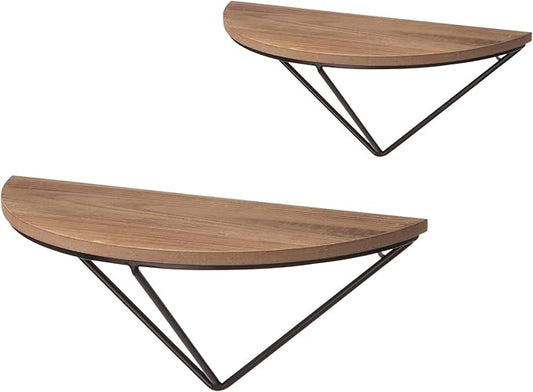 Glitzhome Half Round Floating Shelves Set of 2 Wall Mounted Wood Storage Organizer Decor for Indoor, Rustic