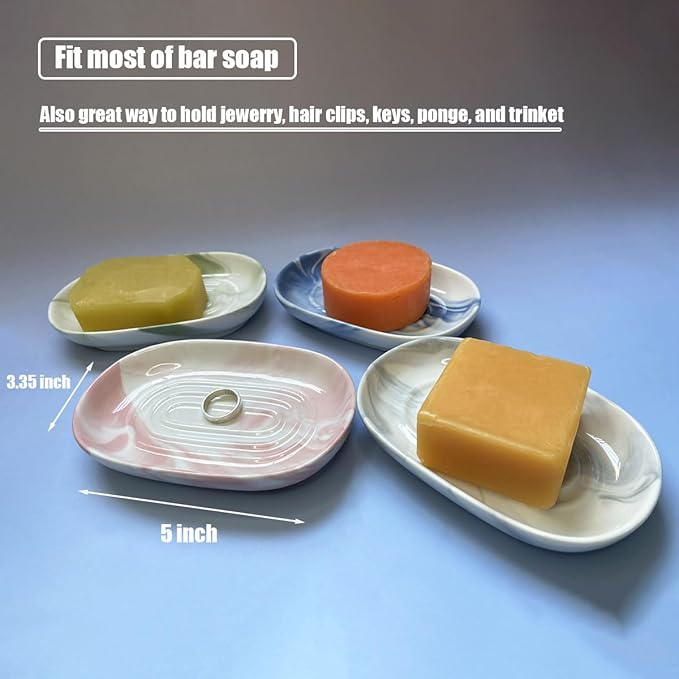 Soap Dish Ceramic, Decorative Ceramic Soap Holder with Unique Marble Textures, Bar Soap Holder for Shower, Bathroom, Kitchen, Tubs, Sink, Hotels, Counters (Pink Texture)