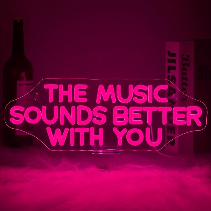 The Music Sounds Better with You Neon Sign，Romance Neon Signs for Wall Decor，Led Neon Sign Aesthetic Room Decor for Teen Girls Neon Lights Signs for Bedroom, Salon, Party Pink Neon Name Sign