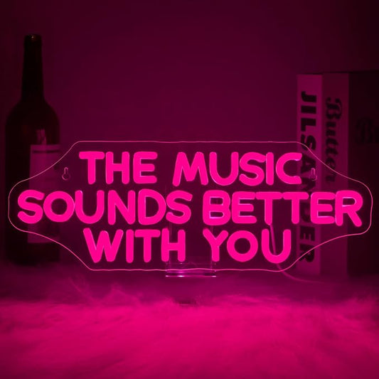The Music Sounds Better with You Neon Sign，Romance Neon Signs for Wall Decor，Led Neon Sign Aesthetic Room Decor for Teen Girls Neon Lights Signs for Bedroom, Salon, Party Pink Neon Name Sign