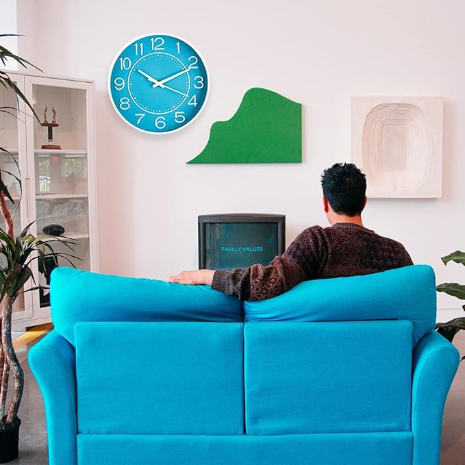 HZDHCLH 10 inch Small Wall Clocks Battery Operated,Blue Quartz Clock for Wall,Silent Non Ticking Modern Wall Clock for Living Room Bedroom Kitchen Office School Classroom Decor