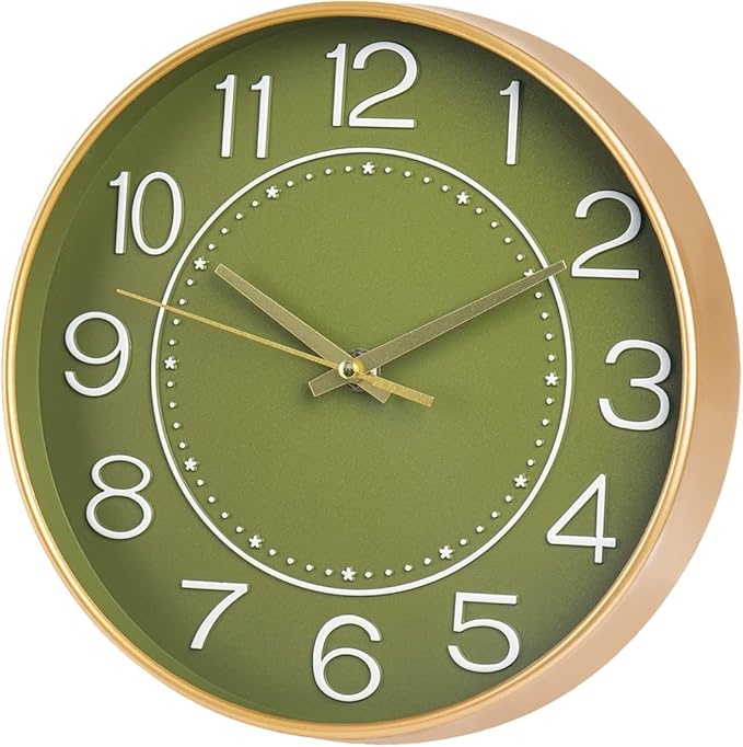 HZDHCLH Modern Wall Clocks Battery Operated,10 inch Olive Green Clock for Wall,Silent Small Wall Clock for Living Room Bedroom Kitchen Office Nursery Decor