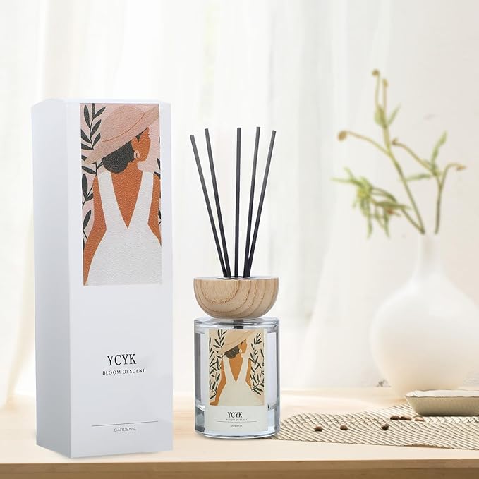Reed Diffuser Set, 4oz(120ml) Jasmine&Gardenia Natural Scent Oil Diffusers Home Fragrance with Reed Diffuser Sticks for Home Office Bathroom Aromatherapy Decor