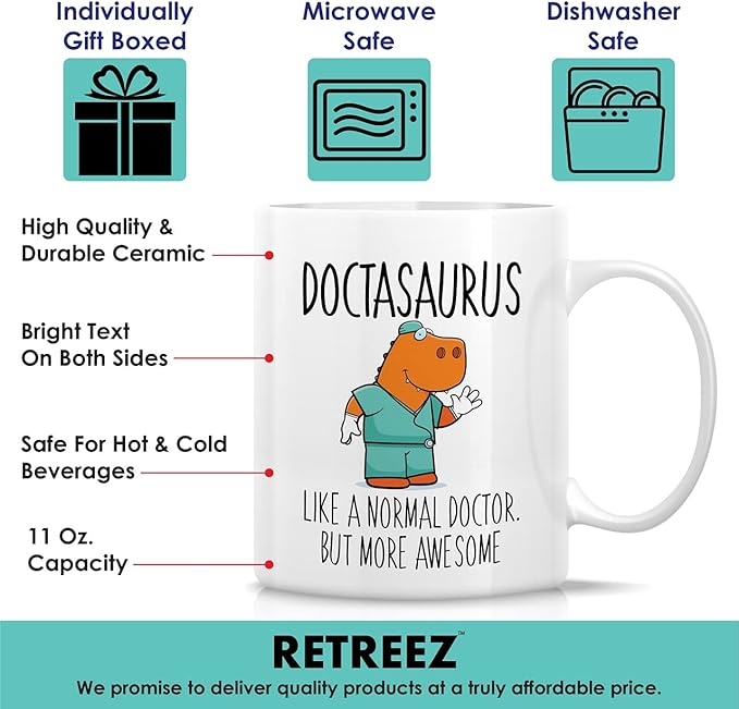 Retreez Funny Mug - Doctasaurus Doctor Dinosaur 11 Oz Ceramic Coffee Mugs - Funny Sarcasm Sarcastic Motivational Inspirational Thank You birthday gift for him her medic friend coworker dad mom sis bro