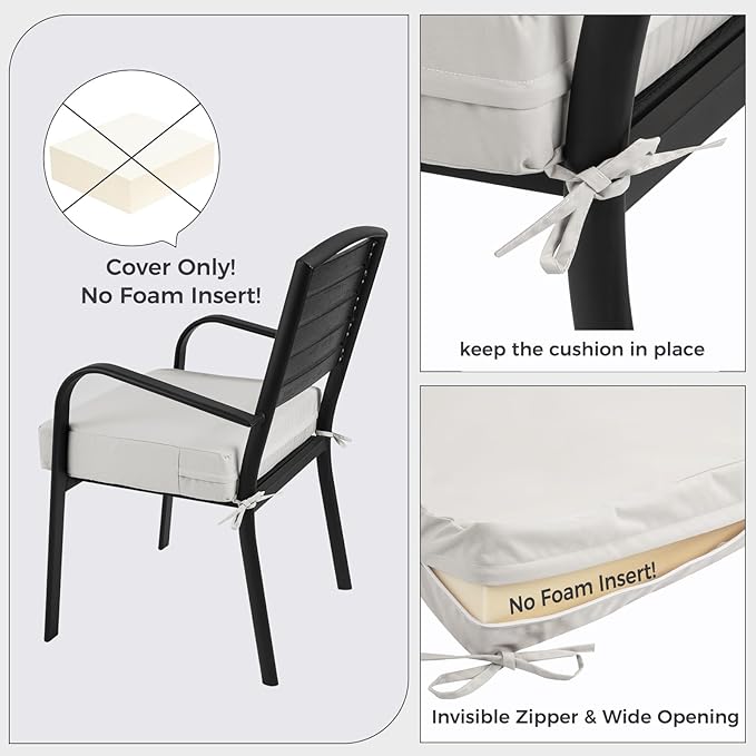 Patio Cushion Covers with Ties, 2 Pack, Outdoor Water Resistant Deep Seat Chair Cushion Slipcover 22x20x4 Inch for Garden Couch Sofa (Replacement Cover Only)-Beige