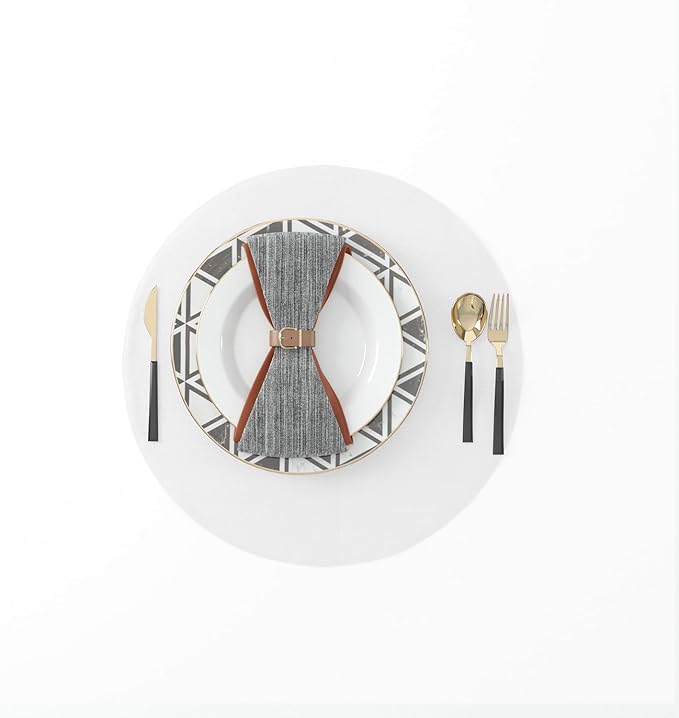 Set of 4 Round Placemat 15 Inch Soft Linen eco-Friendly Fabric Handcrafted Machine Washable Indoor & Outdoor Tablemat Pure White