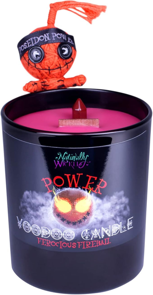 Naturally Wicked Voodoo Power Candle Set - Inc. Voodoo Doll, Crystal, Wood Wick, Ferocious Fireball Scent & Gift Box
