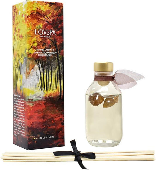 LOVSPA Holiday Roasted Chestnuts Reed Diffuser Set - Festive Holiday Scent Diffuser - Reed Diffusers for Home with Long Lasting Fragrance - Non-Toxic Oil Reed Diffuser - Made in The USA