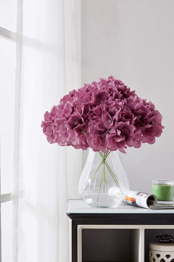 Mauve Hydrangea Silk Artificial Flowers 10pcs, 7in x 9.8in (18cm x 25cm), Realistic Lifesize, Customizable Length, Includes Floral Foam, Perfect for Home, Party, Wedding Decor