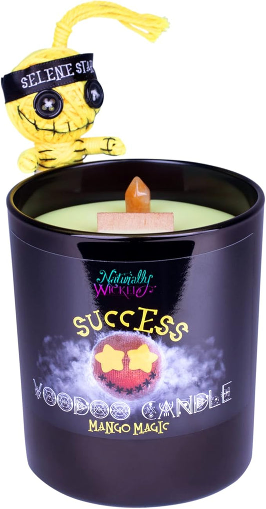 Naturally Wicked Voodoo Success Candle Set - Inc. Voodoo Doll, Crystal, Wood Wick, Mango Magic Scent & Gift Box
