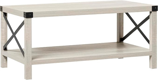 Walker Edison Sedalia Modern Farmhouse Metal X Coffee Table, 40 Inch, Stone Grey