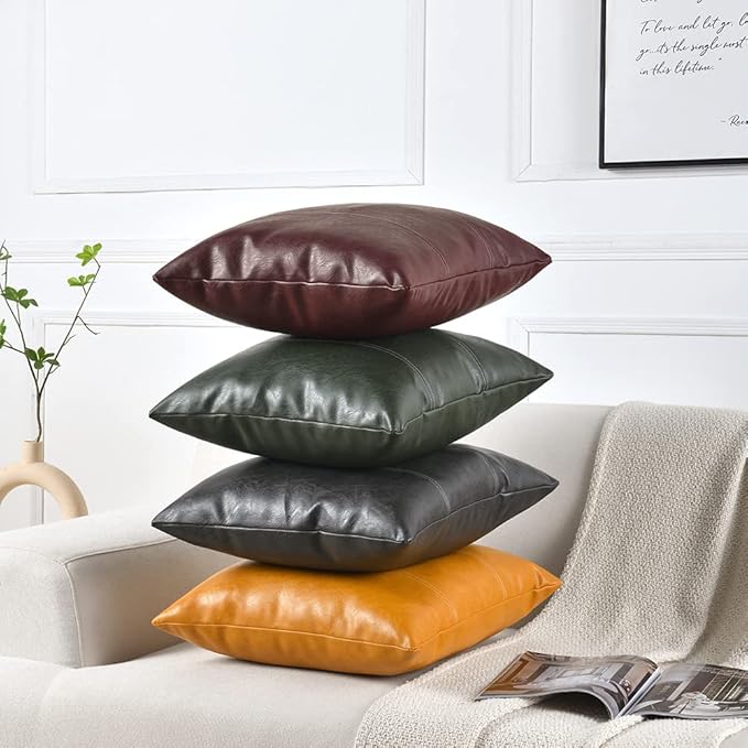 Fancy Homi 2 Packs Dark Gray Lumbar Faux Leather Decorative Throw Pillow Covers 12x20 Inch for Outdoor Couch Bed, Modern Farmhouse Boho Home Decor, Grey Hand Stitched Cushion Case 30x50 CM