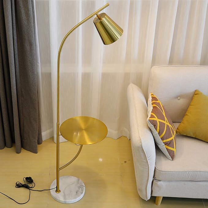 Hsyile Lighting KU300214 Creative Bedroom & Living Room Floor Lamp with a Table,Office and Reading Light - E26 Base - Brushed Antique Brass Finish