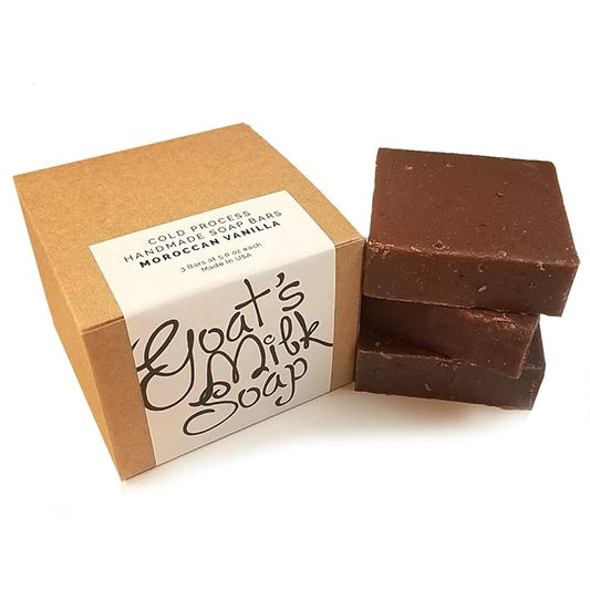 Handmade Fresh Goat's Milk Bar Soap, Olive Oil Based With Organic Shea Butter (Moroccan Vanilla, 3 bars Economy Pack)