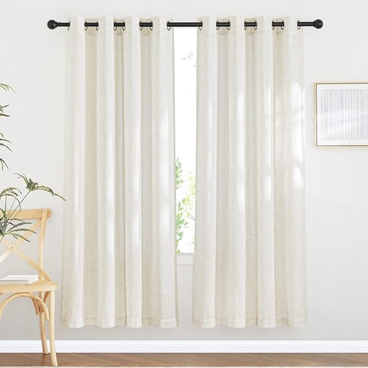 NICETOWN Semi Sheer Curtains 72 inches Long Linen Blend, Grommet Window Treatments Privacy with Light Penetration Bedroom Curtains & Drapes for Loft/Villa, W52 x L72, 2 Panels