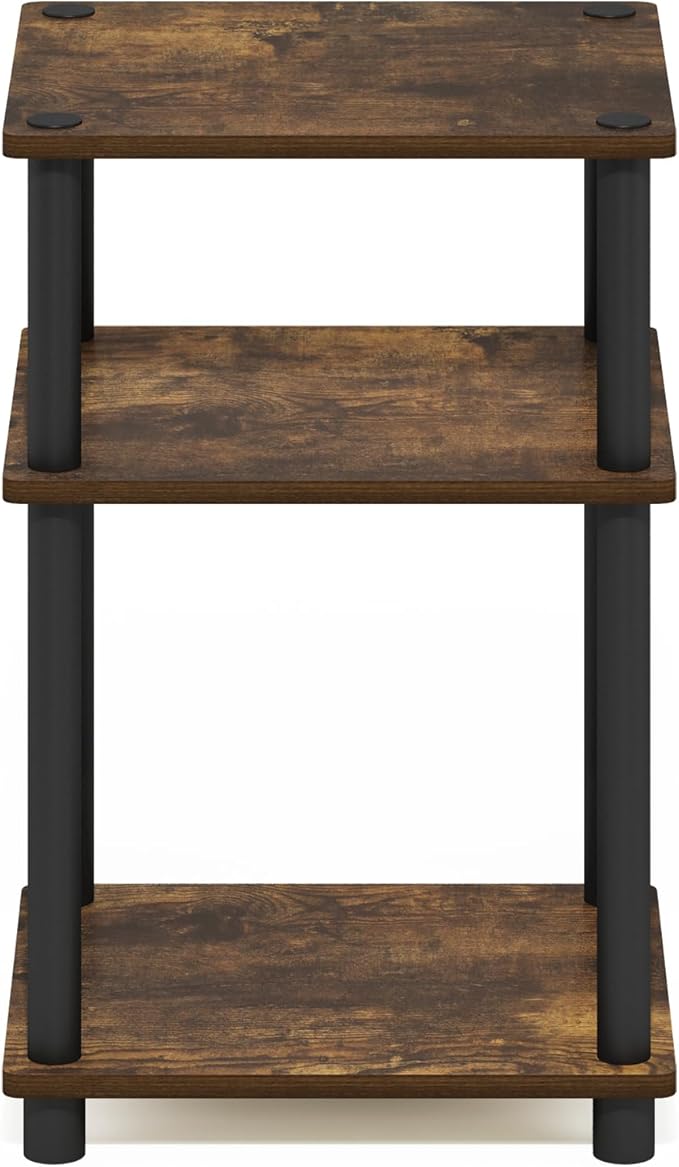 Furinno Just 3-Tier Turn-N-Tube End Table, 1-Pack, Amber Pine/Black