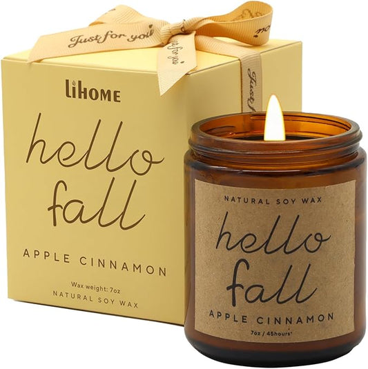Lihome Fall Decorations for Home - Fall Candles, Fall Gifts for Women, Natural Soy Wax Apple Cinnamon Scented Candles Fall(7oz)