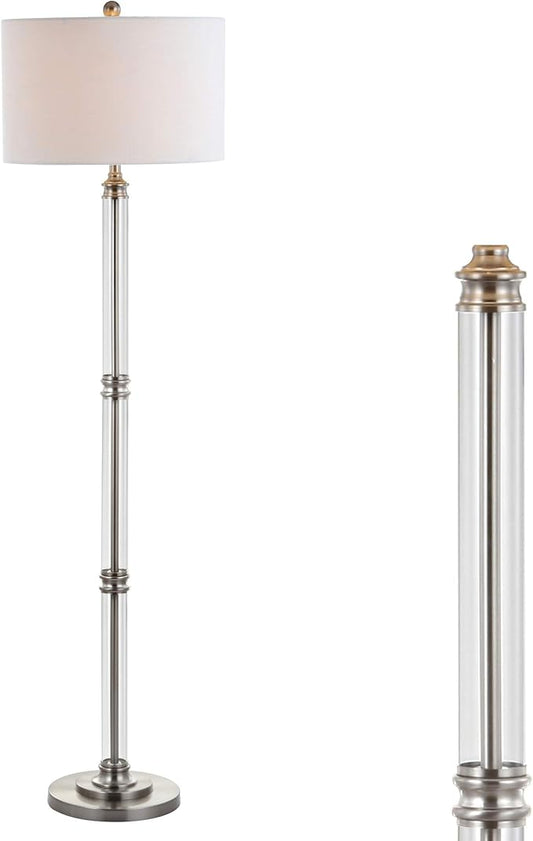 JONATHAN Y JYL3058A Ralph 60" Metal/Glass Floor Lamp, Contemporary, Modern, Transitional, Elegant, Office, Living Room, Family Room, Dining Room, Bedroom, Hallway, Foyer, Polished Nickel/Clear