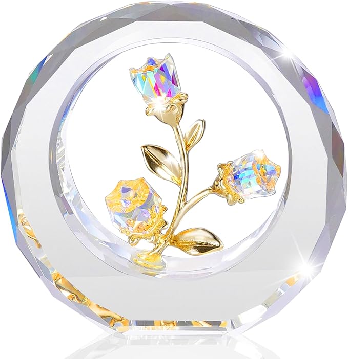 Crystal Flower Figurines,Glass Tulips with Stems,Spring Bouquet Collectible Figurines Home Decor (Colorful)