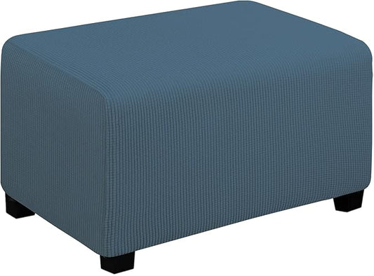 Easy-Going Stretch Ottoman Cover Folding Storage Stool Furniture Protector Soft Rectangle Slipcover with Elastic Bottom (Ottoman Small, Bluestone)
