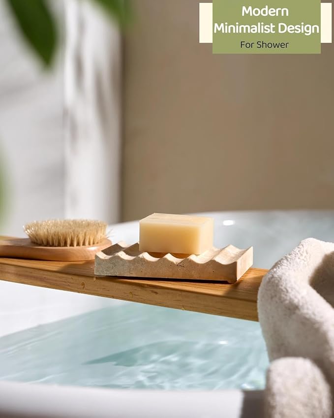 Rustic Marble Soap Holder, Large Rectangle Soap Dishes for Shower & Bathroom with Self-Draining Design