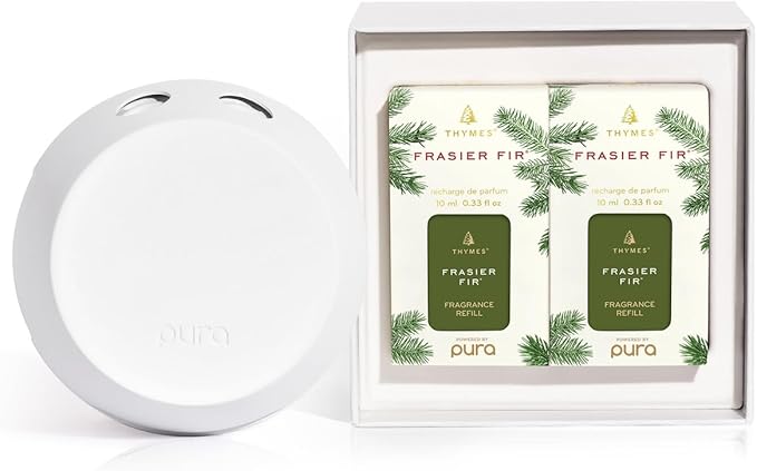 Thymes Pura 4 Diffuser Kit - Smart Home Fragrance Diffusers for Home - Includes Pura Air Freshener Device + 2 Pura Refills (Frasier Fir)