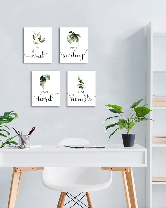 Boho Botanical Plant Inspirational Wall Decor, Motivational Wall Art, Office & Bedroom Wall Decor, Positive Quotes & Sayings, Daily Affirmations for Men, 8x10 inch (20x25 cm,Wooden Frames)
