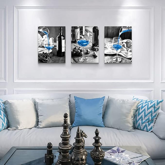 Wall Decor For Dining Room Canvas Wall Art For Kitchen Black And White Wine Glasses Pictures Modern Yellow Wine Canvas Art Prints Ready To Wall Painting For Restaurant Home Decorations 20"X28" 3 Piece