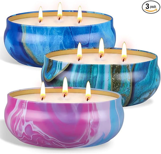 55 OZ Citronella Candles Outdoor, Soy Wax Scented Candle Set 3 Wick | 3 x 18.5 Oz Aromatherapy Candle Bulk for Home Patio Yard Garden Camping BBQ