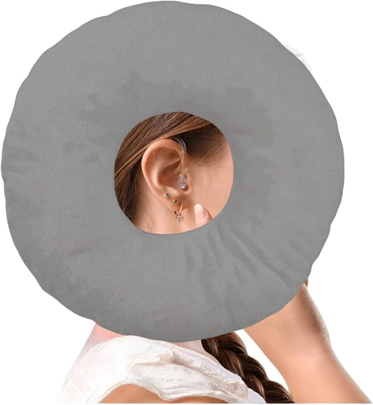 Donut Pillow, Ear Piercing Pillow for Side Sleepers, Face Down Pillow, Small Donut Pillow with Ear Hole, Ear Relief for Ear Pressure and Pain, Ideal for Headphones (Grey)
