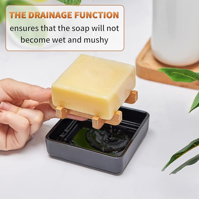 Bamboo Soap Dishes for Bar Soap Holders for Shower for Bathroom Sink Bulk Small Wooden Soap Tray Jabonera Pretty Neat Ventilated Soap Dish Disj Disk, Detachable (Single Right Angle Black)