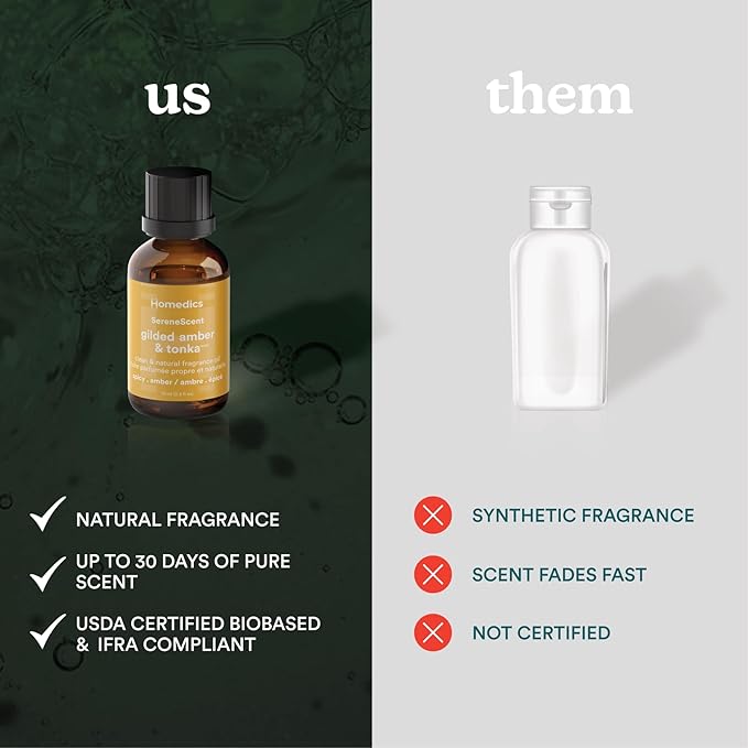 Homedics SereneScent Gilded Amber & Tonka Home Fragrance Oil, 15 ml, for use with Homedics SereneScent Mini Waterless Diffuser (ARMH-680), Clean & Natural Everyday Collection